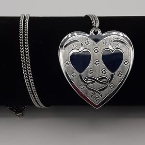 Vintage Silver Tone Love Heart Necklace, Made in Japan 13 1/4" Long NOS
